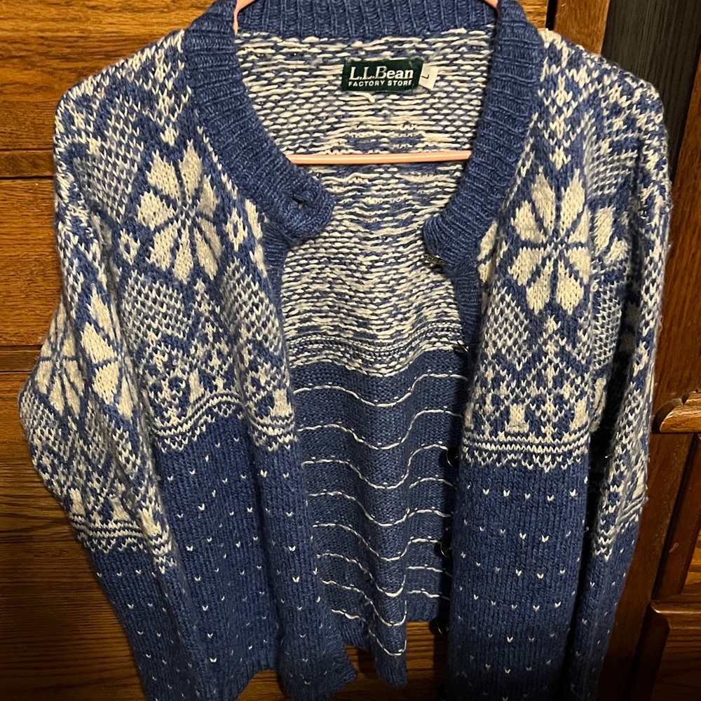 L.L. Bean Nordic Blue and Cream Cardigan